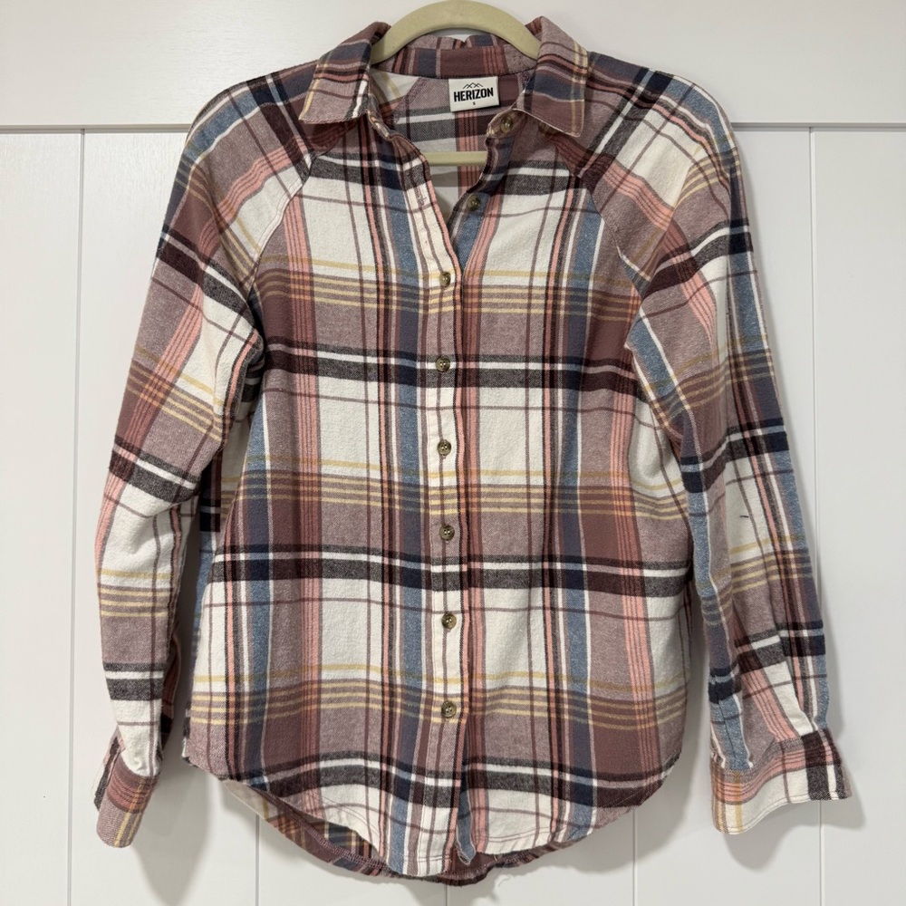 ✨ Herizon Plaid Dusty Pink Cotton Flannel Button Down Shirt — Size S ✨